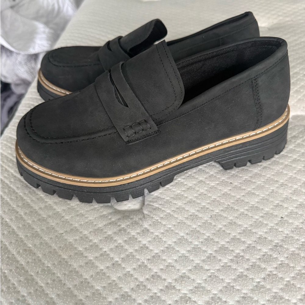 Black Loafers with Tan Trim